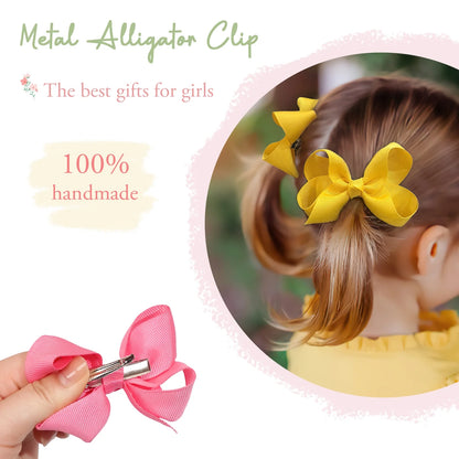 40 Pack 3.5 Inch Hair Bows Baby Girls Children Grosgrain Ribbon Alligator Hair Clips 20 Colors in Pair