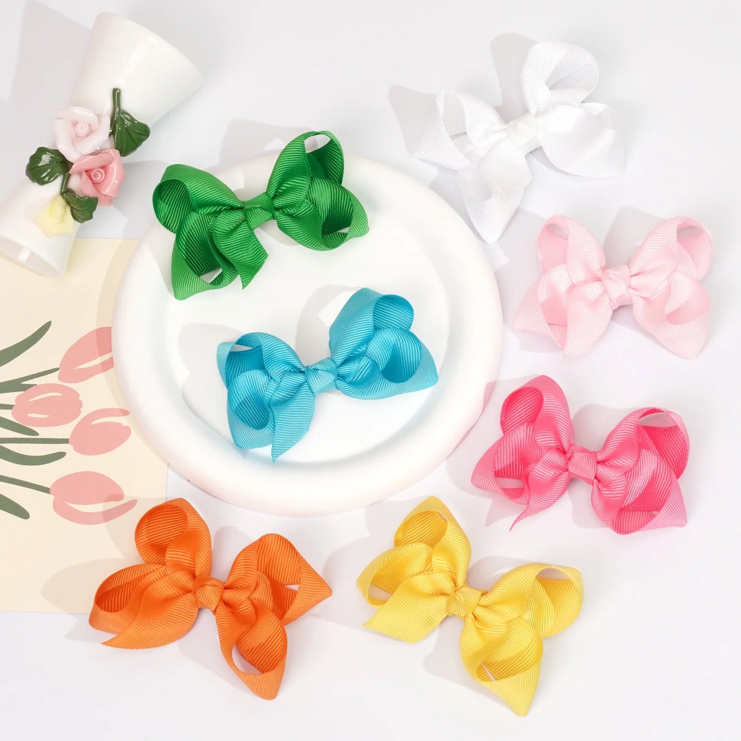 40 Pack 3.5 Inch Hair Bows Baby Girls Children Grosgrain Ribbon Alligator Hair Clips 20 Colors in Pair