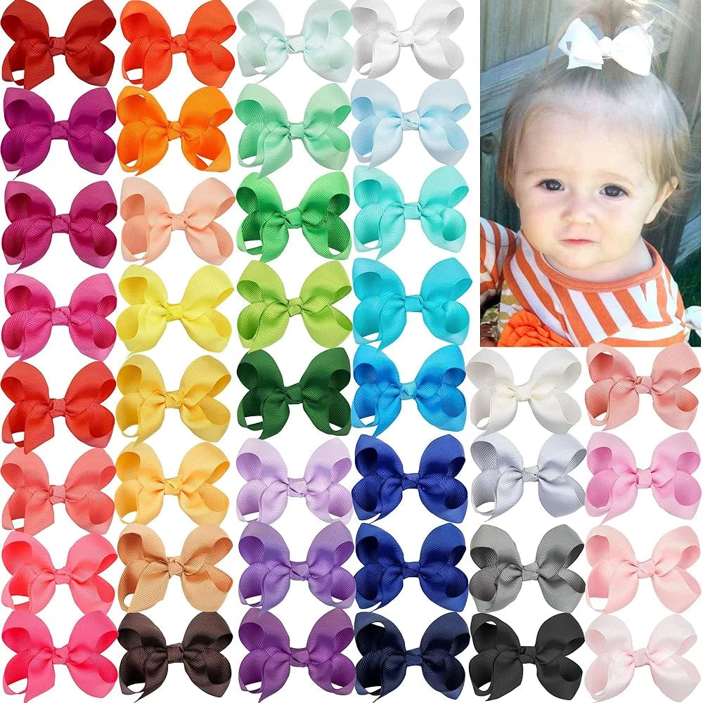 40 Pack 3.5 Inch Hair Bows Baby Girls Children Grosgrain Ribbon Alligator Hair Clips 20 Colors in Pair