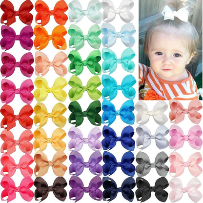 40 Pack 3.5 Inch Hair Bows Baby Girls Children Grosgrain Ribbon Alligator Hair Clips 20 Colors in Pair